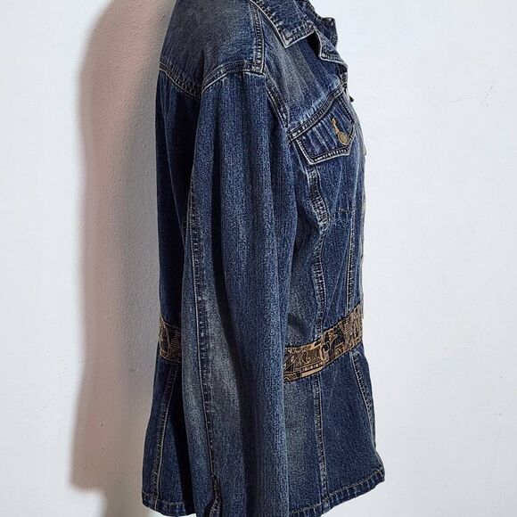 St. John's Bay Jean Jacket with Tan Paisley Print Accent Size Large Denim Jacket - Picture 5 of 8